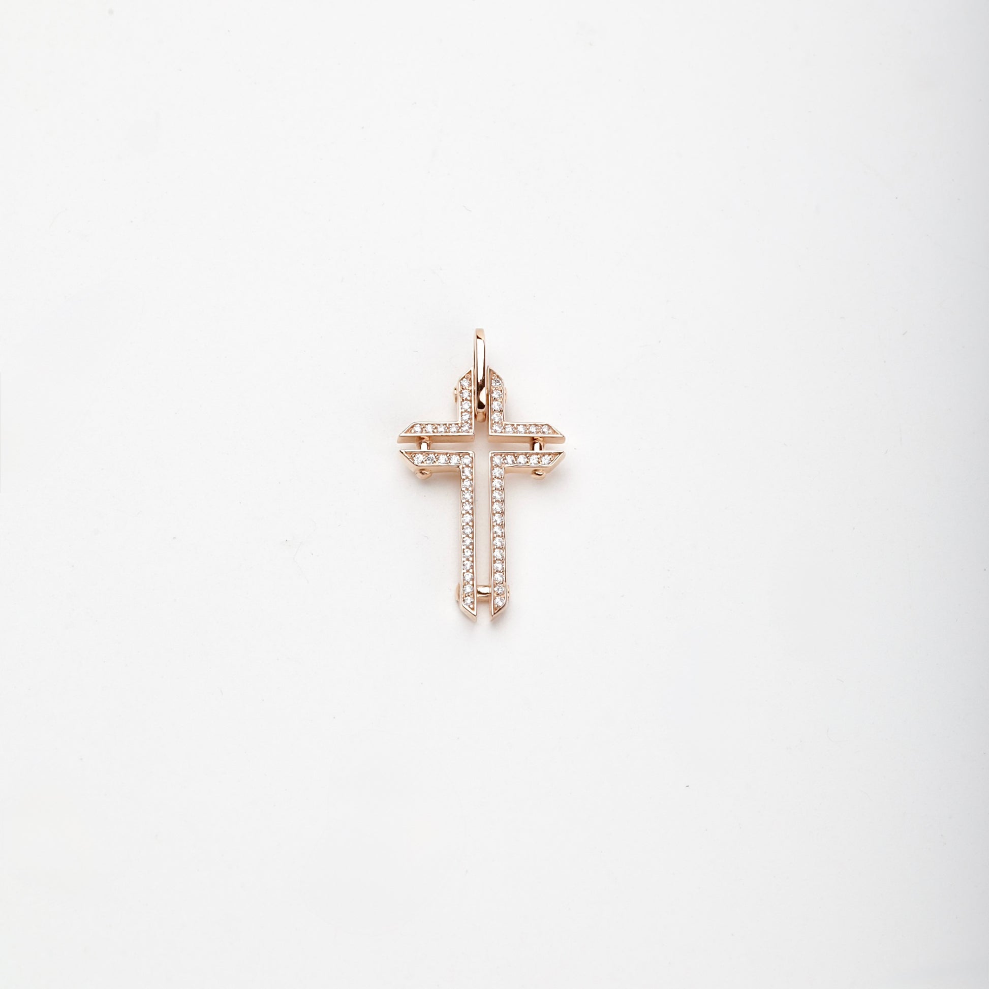 Rose Gold 14K (585) geometric cubic zirconia cross pendant, product view 1 — Kabluchka
