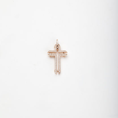 Rose Gold 14K (585) geometric cubic zirconia cross pendant, product view 1 — Kabluchka