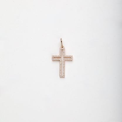 Rose Gold 14K (585) cubic zirconia outline cross pendant, product view 1 — Kabluchka