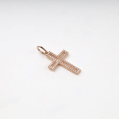 Rose Gold 14K (585) cubic zirconia outline cross pendant, product view 5 — Kabluchka