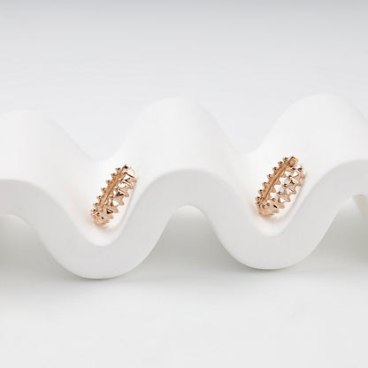 Rose Gold 14K pyramid stud hoop earrings, front view