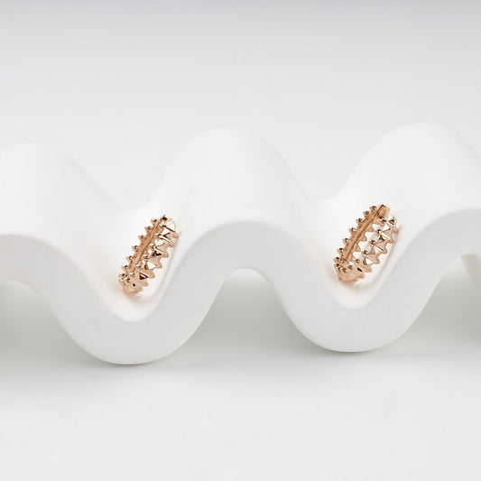Rose Gold 14K pyramid stud hoop earrings, front view