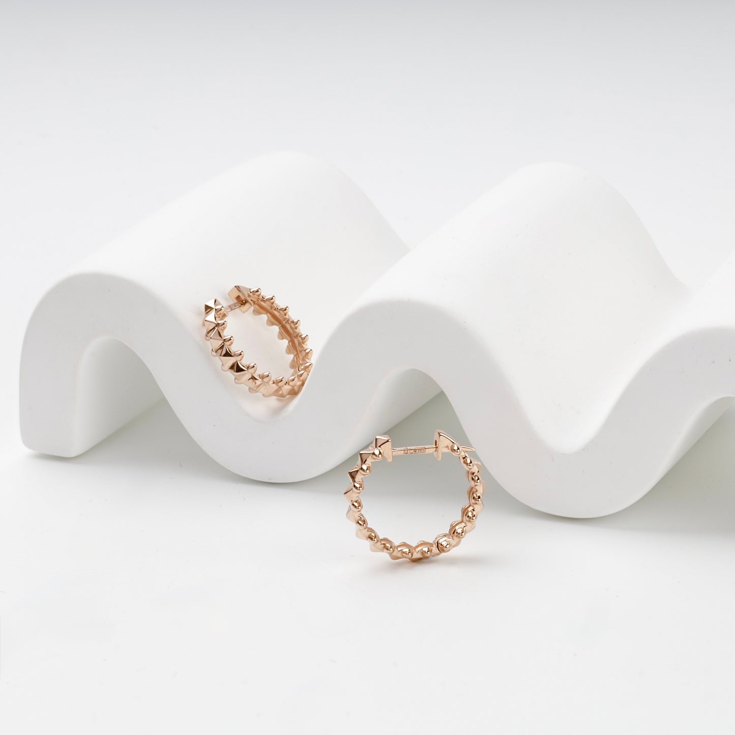 Rose Gold 585 studded hoops with hinged posts