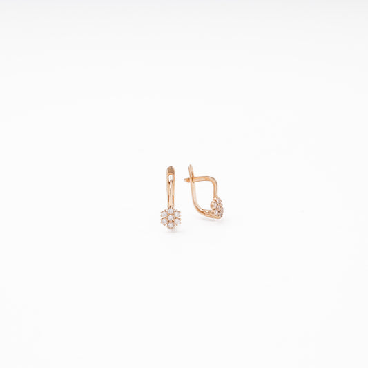 Rose gold floral CZ earrings close-up — Kabluchka