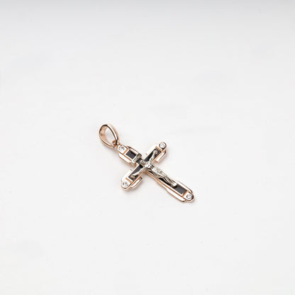 Two-tone Gold 14K black enamel crucifix pendant — Kabluchka