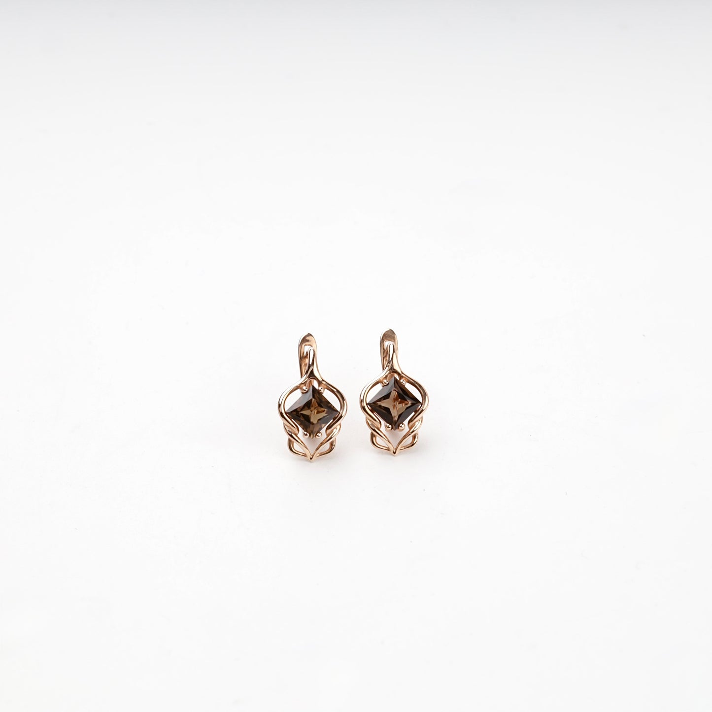 Rose Gold 14K smoky quartz leverback earrings, front view