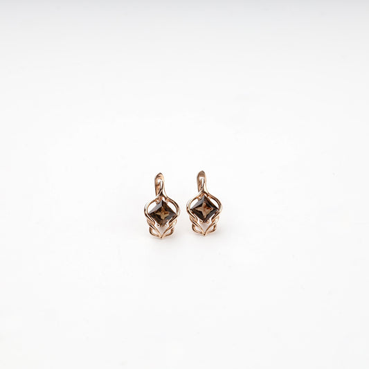 Rose Gold 14K smoky quartz leverback earrings, front view
