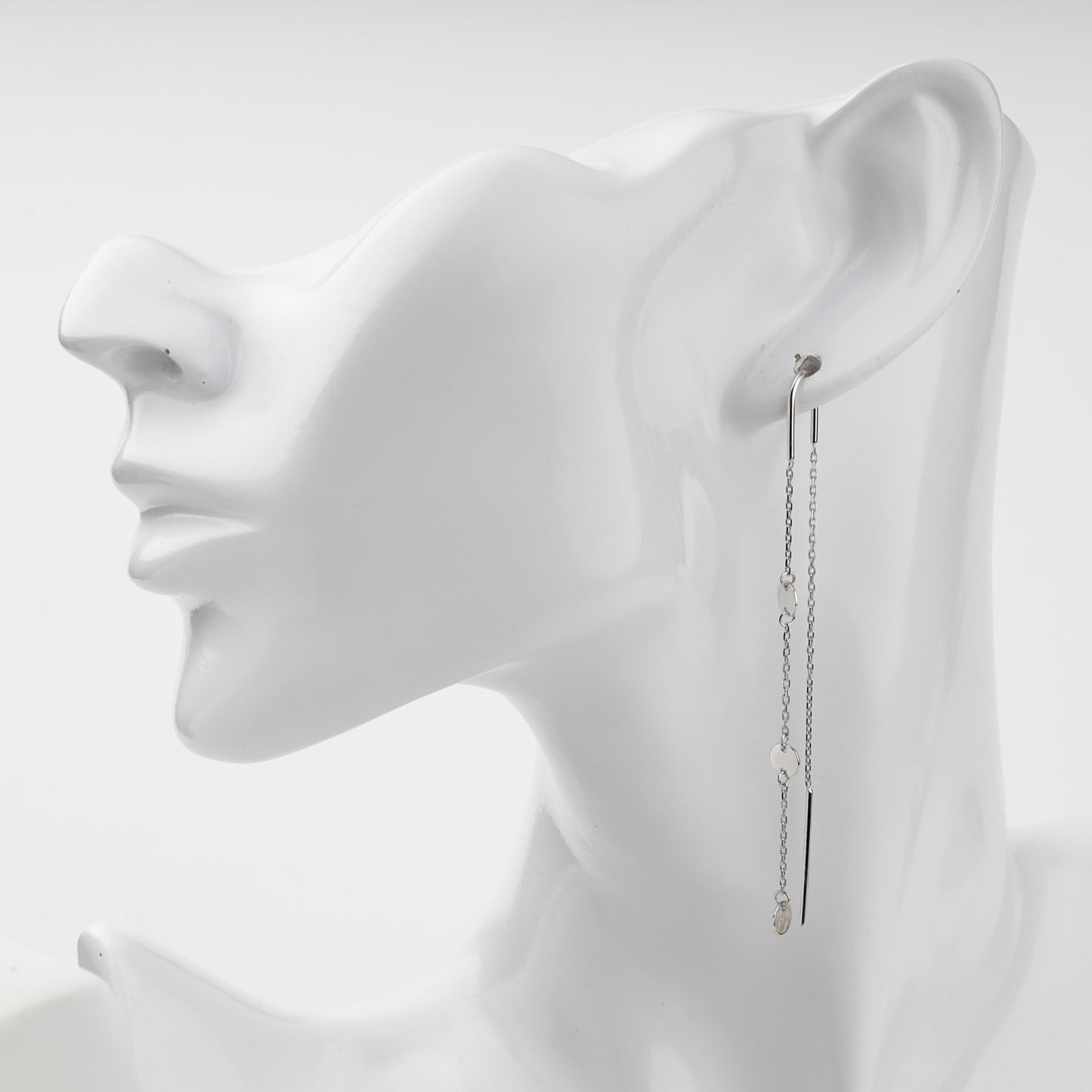 Silver 925 disc chain threader earrings, product view 1 — Kabluchka