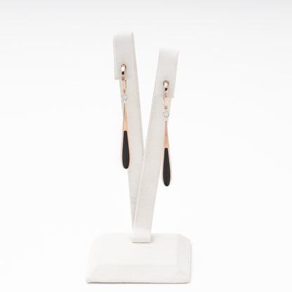 Silver 925 drop earrings with black enamel teardrop and rose gold accent — Kabluchka
