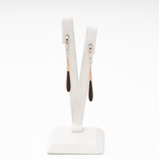 Silver 925 drop earrings with black enamel teardrop and rose gold accent — Kabluchka