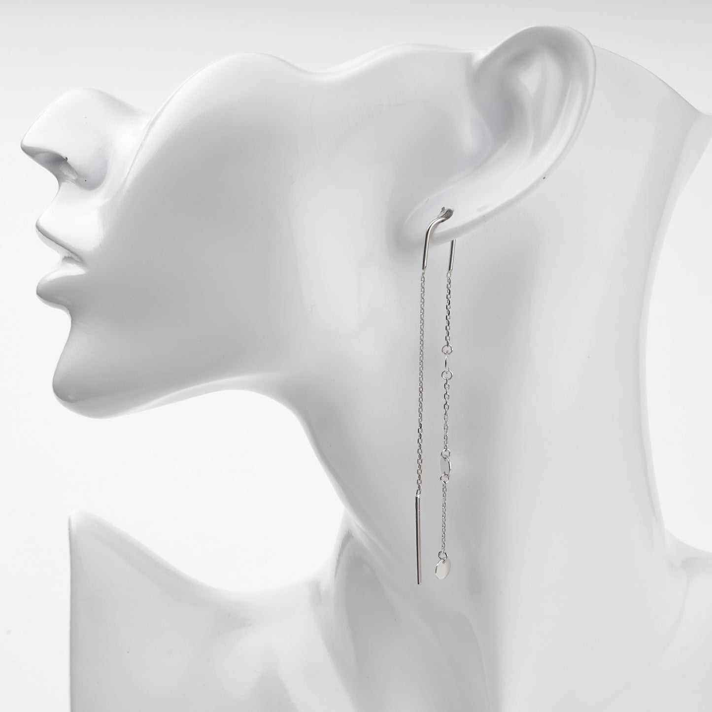 Silver 925 disc chain threader earrings, product view 2 — Kabluchka