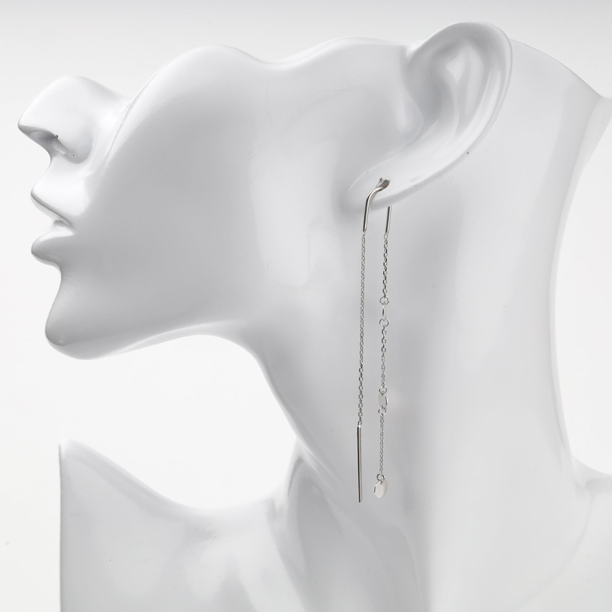Silver 925 disc chain threader earrings, product view 2 — Kabluchka