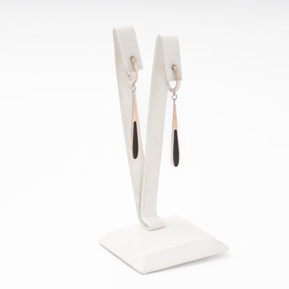 Teardrop drop earrings rose gold and black enamel — side view — Kabluchka