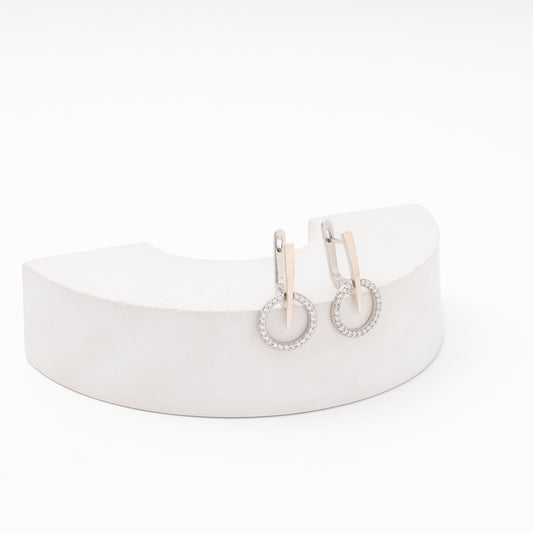 Silver 925 drop earrings with CZ circle and gold accent — Kabluchka