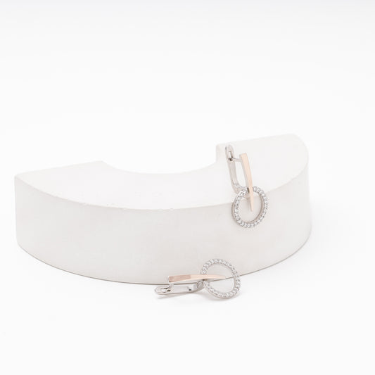 Two-tone silver drop earrings with open CZ circle — Kabluchka