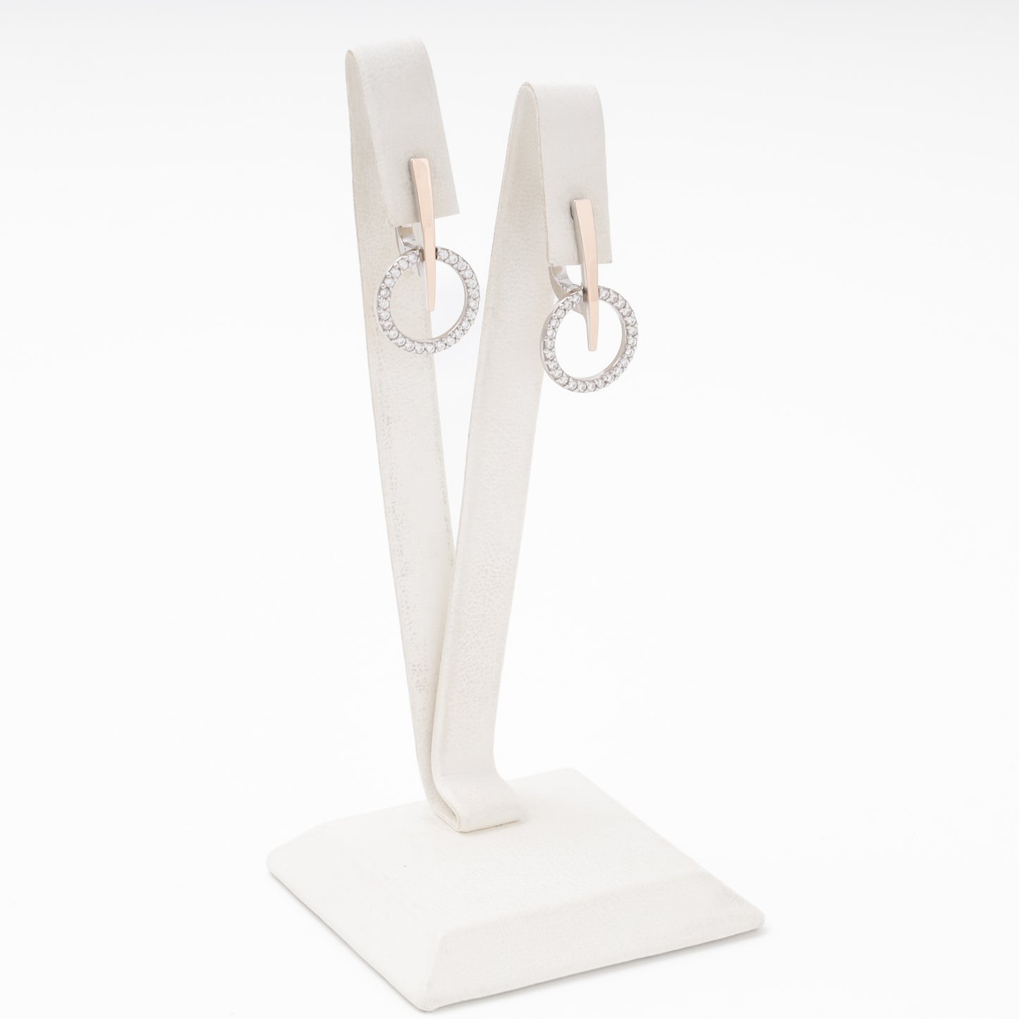 Silver drop earrings with round zirconia circle on stand — Kabluchka