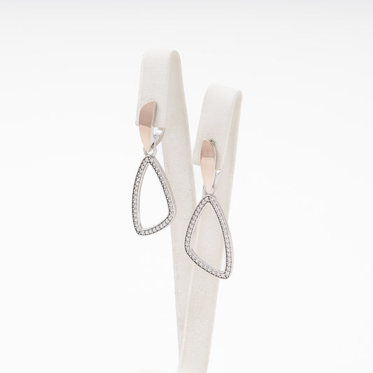 Silver 925 drop earrings with CZ open triangle and gold accent — Kabluchka
