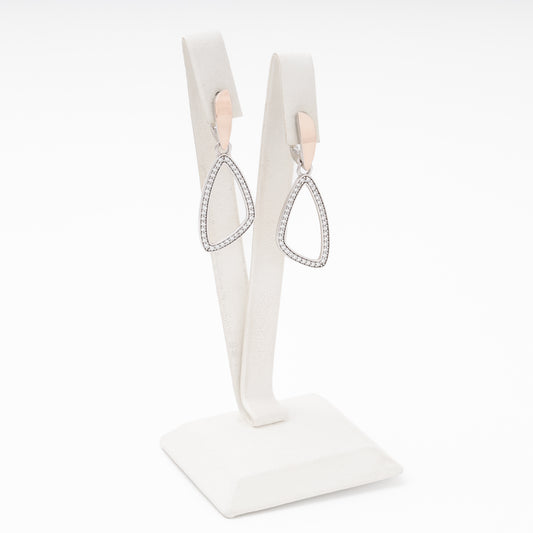 Two-tone silver drop earrings with open triangle zirconia frame — Kabluchka