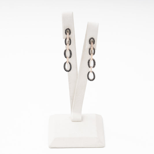 Silver 925 drop earrings with black oval links and gold accent — Kabluchka