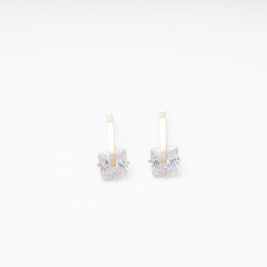 Silver 925 drop earrings with large princess-cut CZ and gold accent — Kabluchka