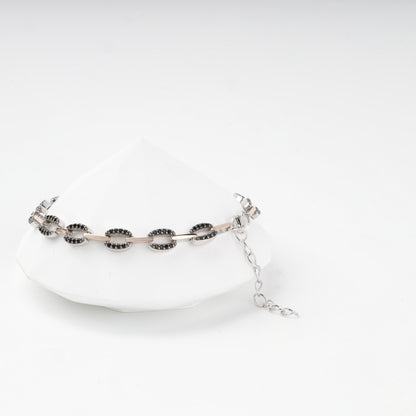 Black cubic zirconia oval link bracelet with extension chain — Kabluchka Jewelry Store
