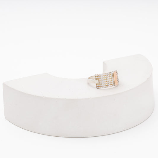 Silver 925 ring with CZ pave top and gold accent — Kabluchka