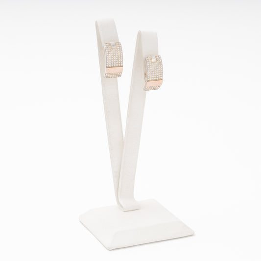 Silver 925 earrings with CZ pavé and gold 375 accent side view — Kabluchka