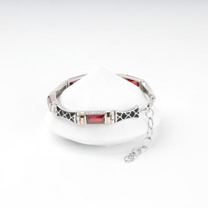 Red cubic zirconia link bracelet with lobster clasp and extension chain — Kabluchka