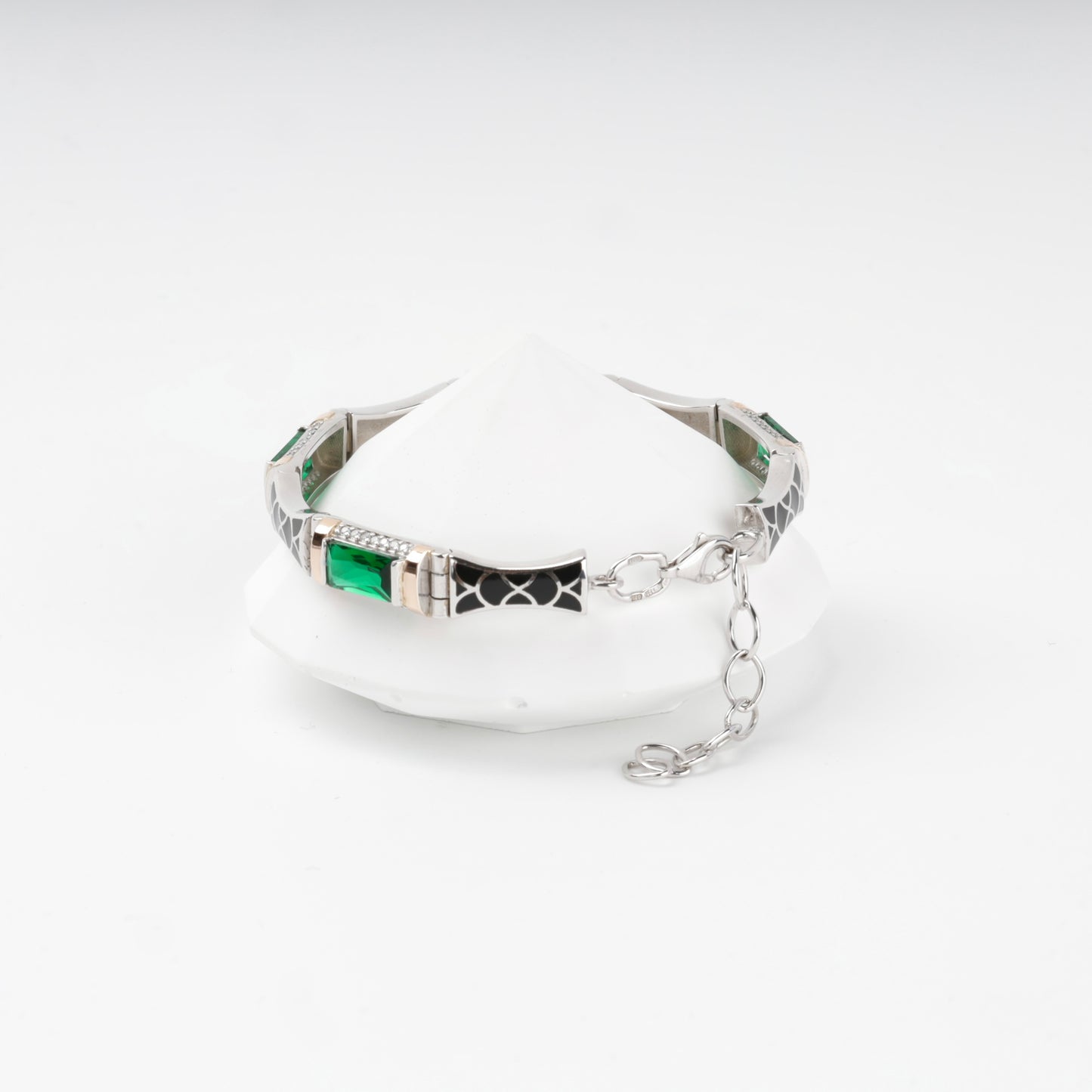 Green alpinite link bracelet with lobster clasp and extension chain — Kabluchka