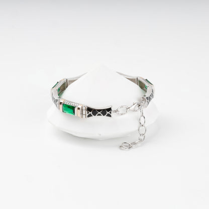 Green alpinite link bracelet with lobster clasp and extension chain — Kabluchka
