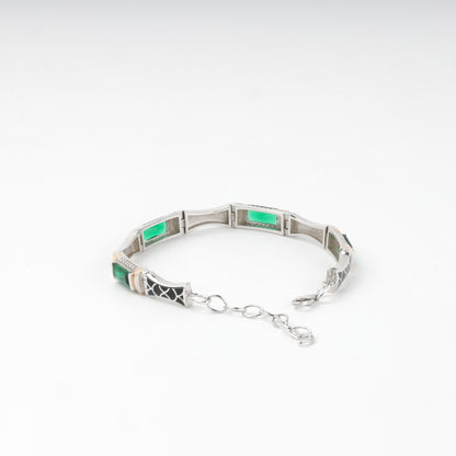 Green link bracelet with hinged rectangular sections — reverse view — Kabluchka