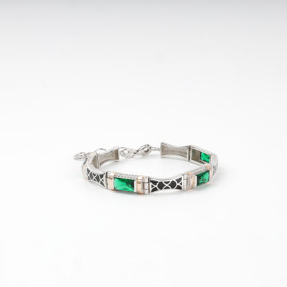 Rhodium-plated Silver 925 and Gold 375 green alpinite link bracelet — front view — Kabluchka
