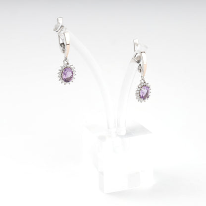 Oval purple amethyst earrings with cubic zirconia halos — Kabluchka Jewelry Store