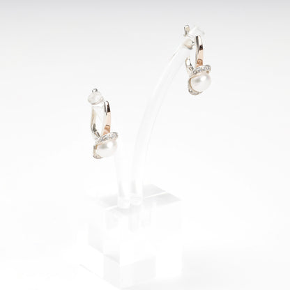 Silver 925 pearl earrings with Gold 375 accents — front view — Kabluchka