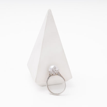 Silver 925 ring with pearl and CZ — front view display — Kabluchka