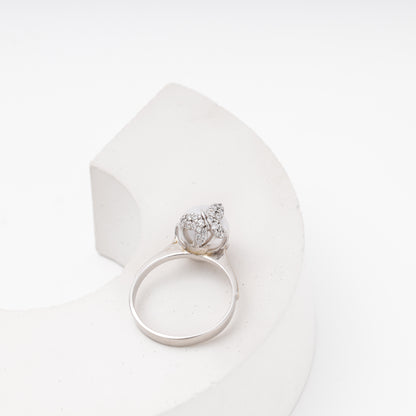 Top view — CZ pave crown with imitation pearl center — Kabluchka ring