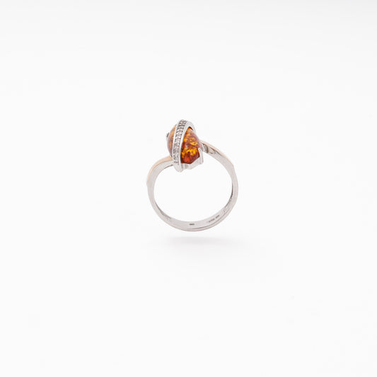 Silver ring with marquise amber and CZ side view — Kabluchka