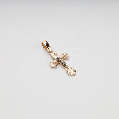 Two-Tone Gold 14K (585) Ornate Orthodox Crucifix Pendant, product view 1 — Kabluchka