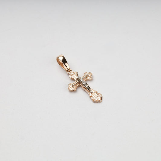Two-Tone Gold 14K (585) Ornate Orthodox Crucifix Pendant, product view 1 — Kabluchka