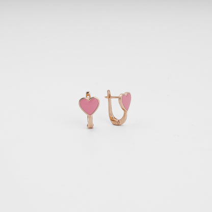 Children's Rose Gold 14K (585) Heart Earrings with Pink Enamel | Jewelry Store Kabluchka