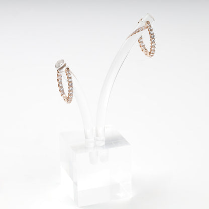 Rose Gold 14K inside-out hoop earrings with clear stones