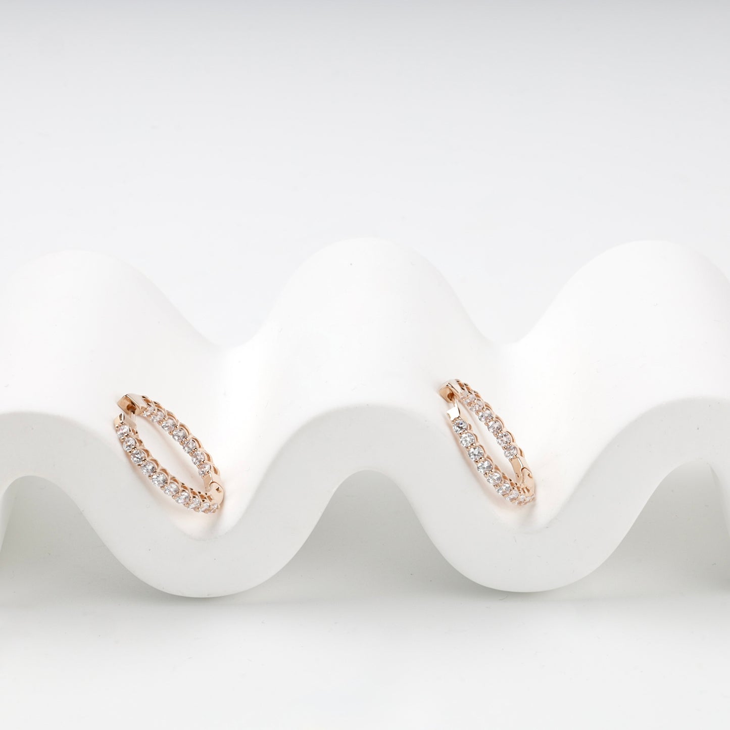 Rose Gold 585 clear-stone hoop earrings, pair view