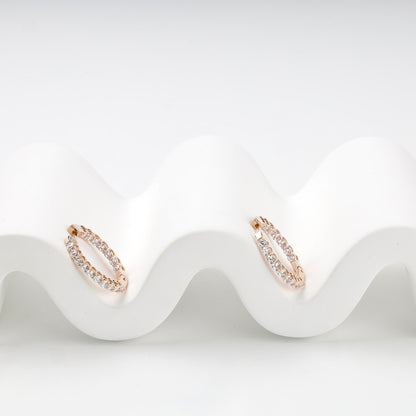 Rose Gold 585 clear-stone hoop earrings, pair view
