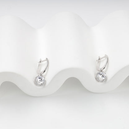 Cubic zirconia halo drops with English-lock closures