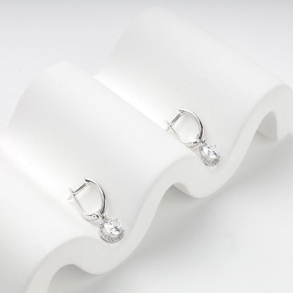 White Gold 585 round halo drop earrings, pair view