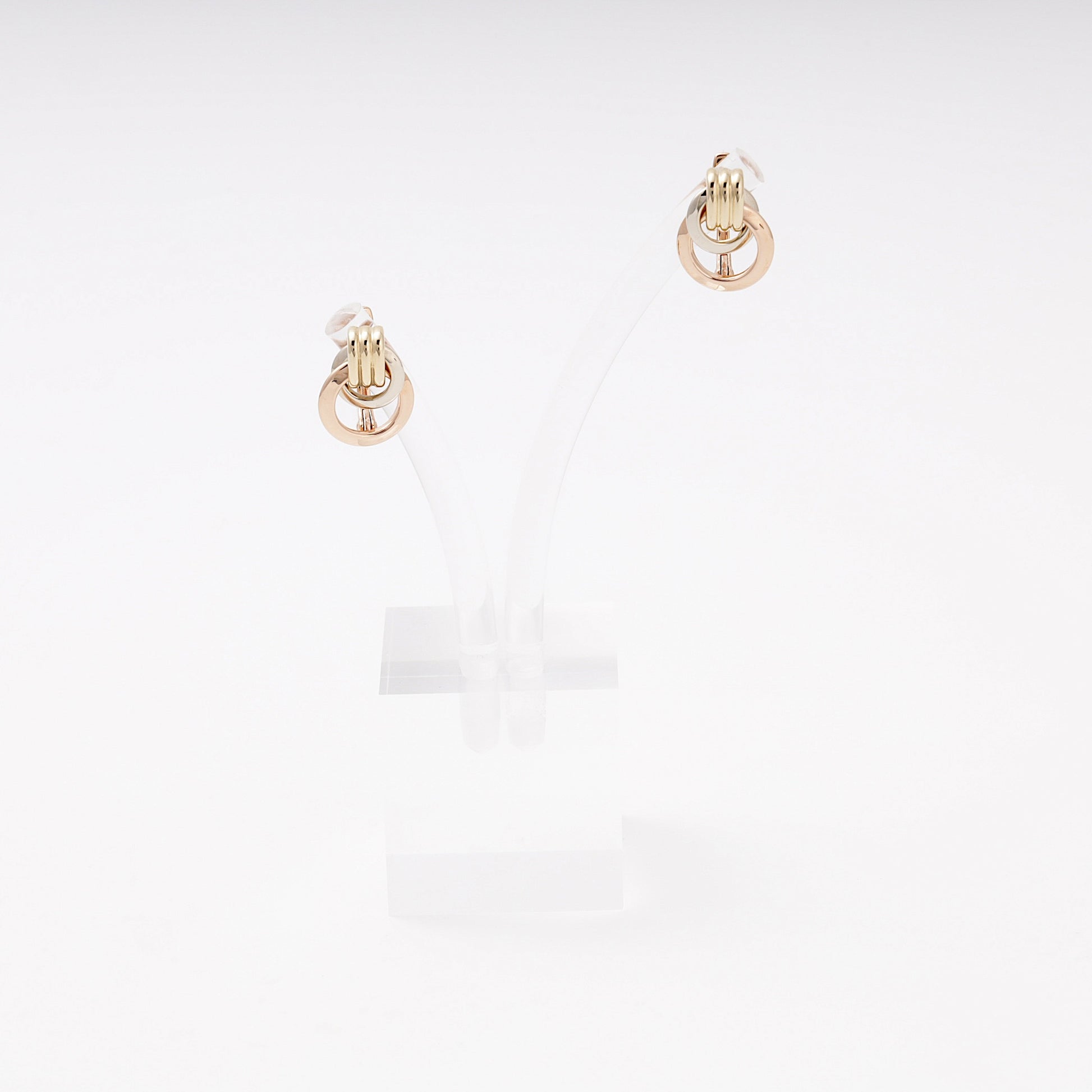 Gold 585 three-tone interlocking knot earrings — Kabluchka