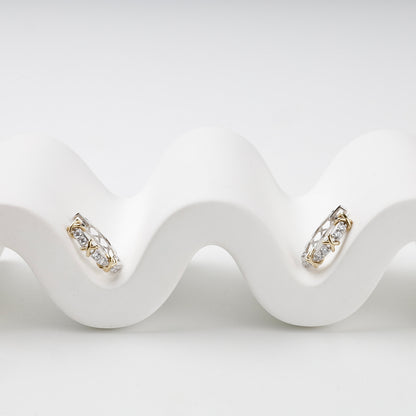 Two-tone Gold 14K cubic zirconia X huggie earrings