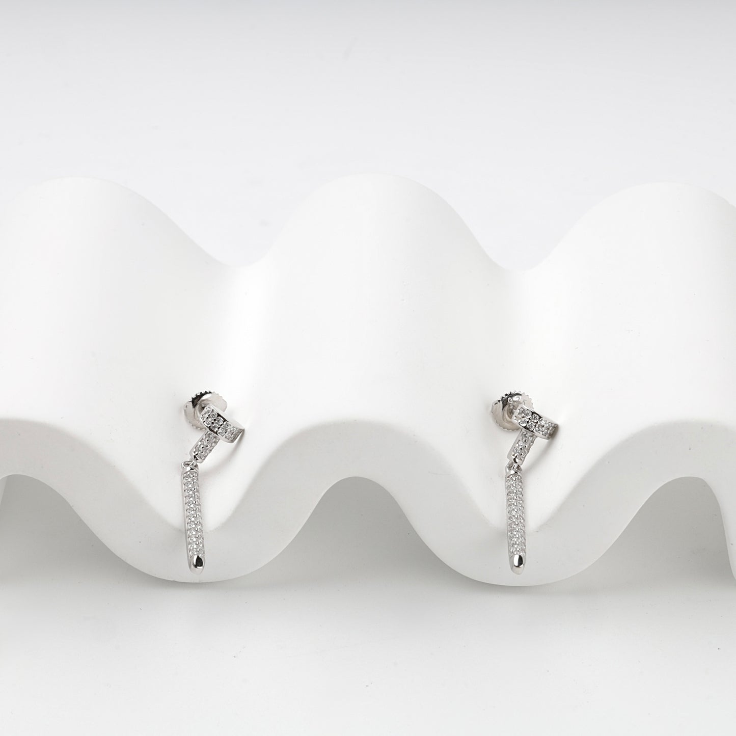 Rhodium-plated Silver 925 cubic zirconia bar drop earrings, product view 1 — Kabluchka