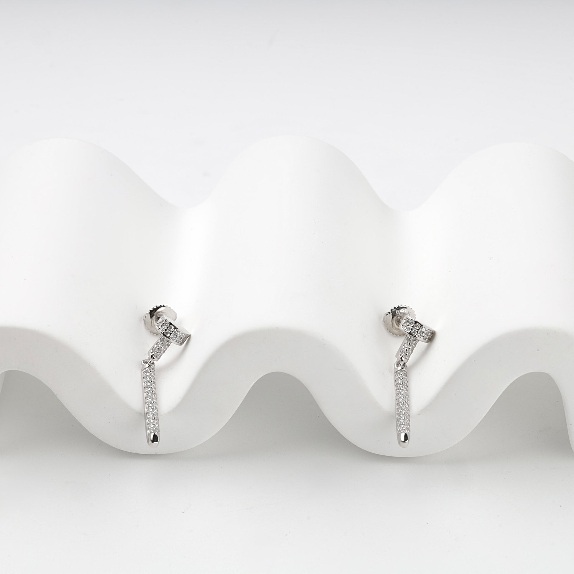 Rhodium-plated Silver 925 cubic zirconia bar drop earrings, product view 1 — Kabluchka