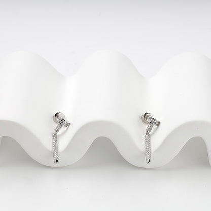 Rhodium-plated Silver 925 cubic zirconia bar drop earrings, product view 1 — Kabluchka